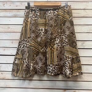 Vintage Sag Harbor Patchwork Animal Print Rayon Skirt Boho Safari Y2K Sz 14